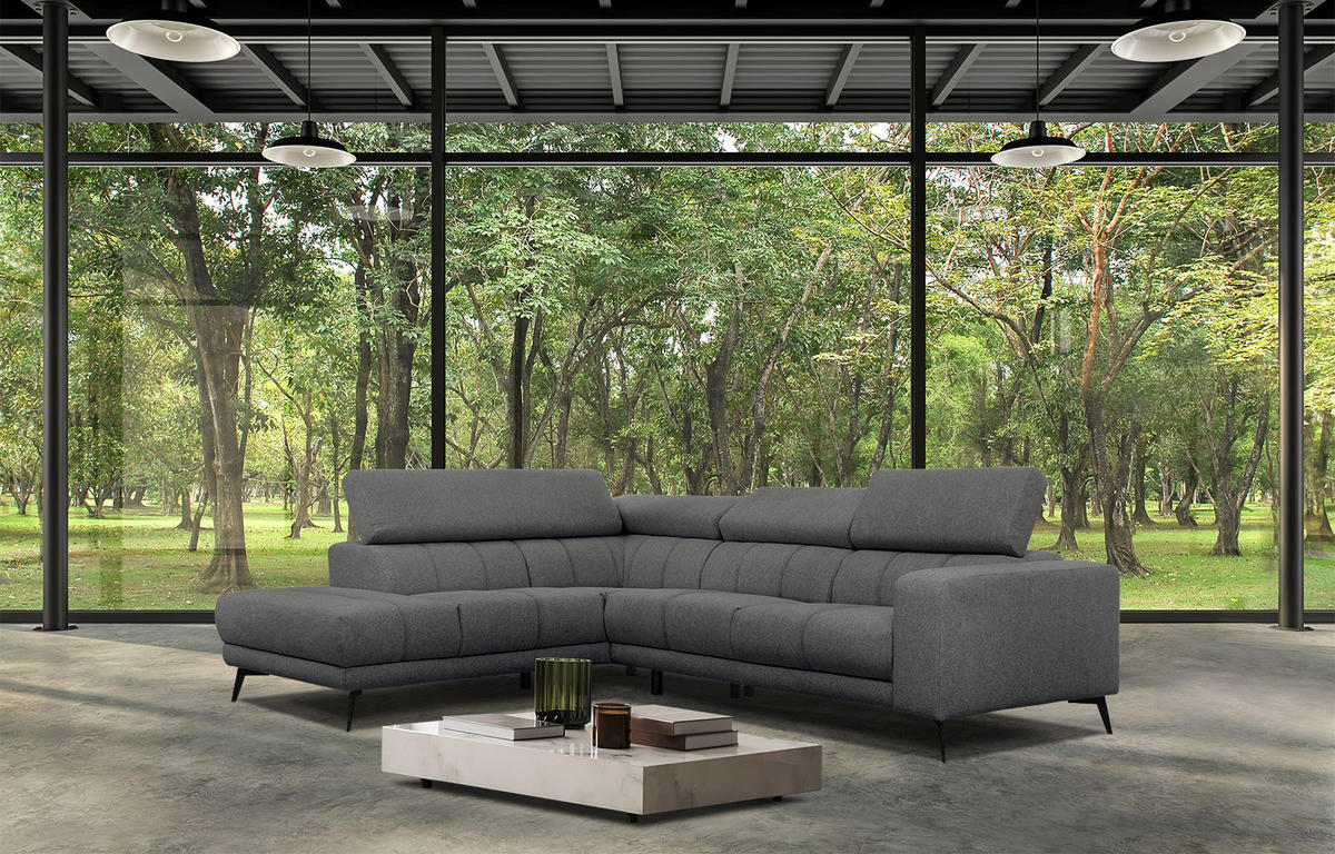 ECKSOFA MORELLO 5-Sitzer, dunkelgrau - Dunkelgrau/Schwarz, Holzwerkstoff/Textil (158/269cm) - Courtois Laville