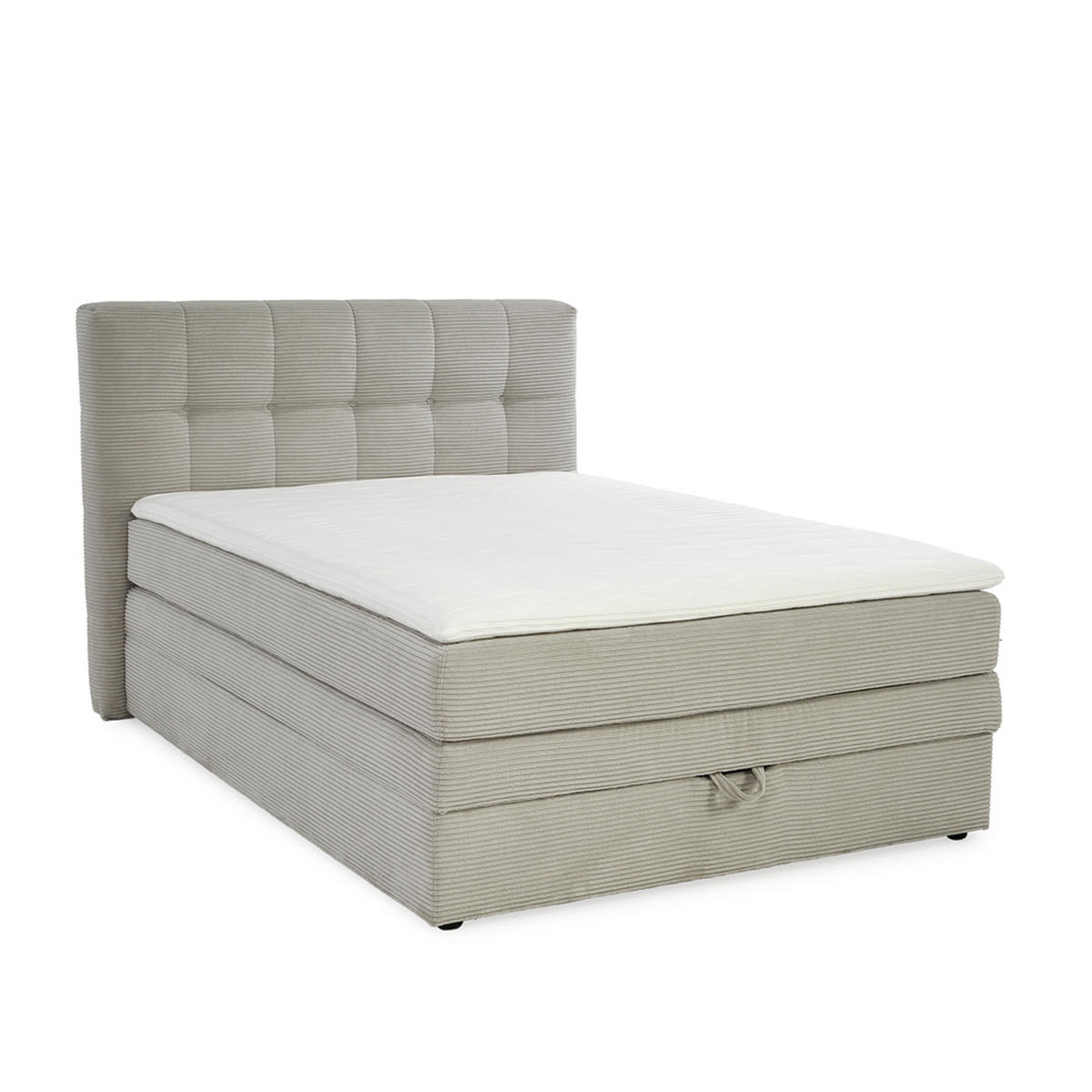 BOXSPRINGBETT 140x200 cm, 7-Zonen-Tonnentaschen-Federkernmatratze H3, Topper, Bonell-Federkern, großer Bettkasten, Cord Beige Grau / 20036 - Greige/Beige, Kunststoff/Textil (140/200cm) - luma-home