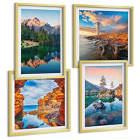 BILDER SET 4er Set - 50x50 cm & 40x60 cm Goldrahmen - Spiegelung der Felsen in Bergseen - Goldfarben, Kunststoff (50/50cm) - TULUP