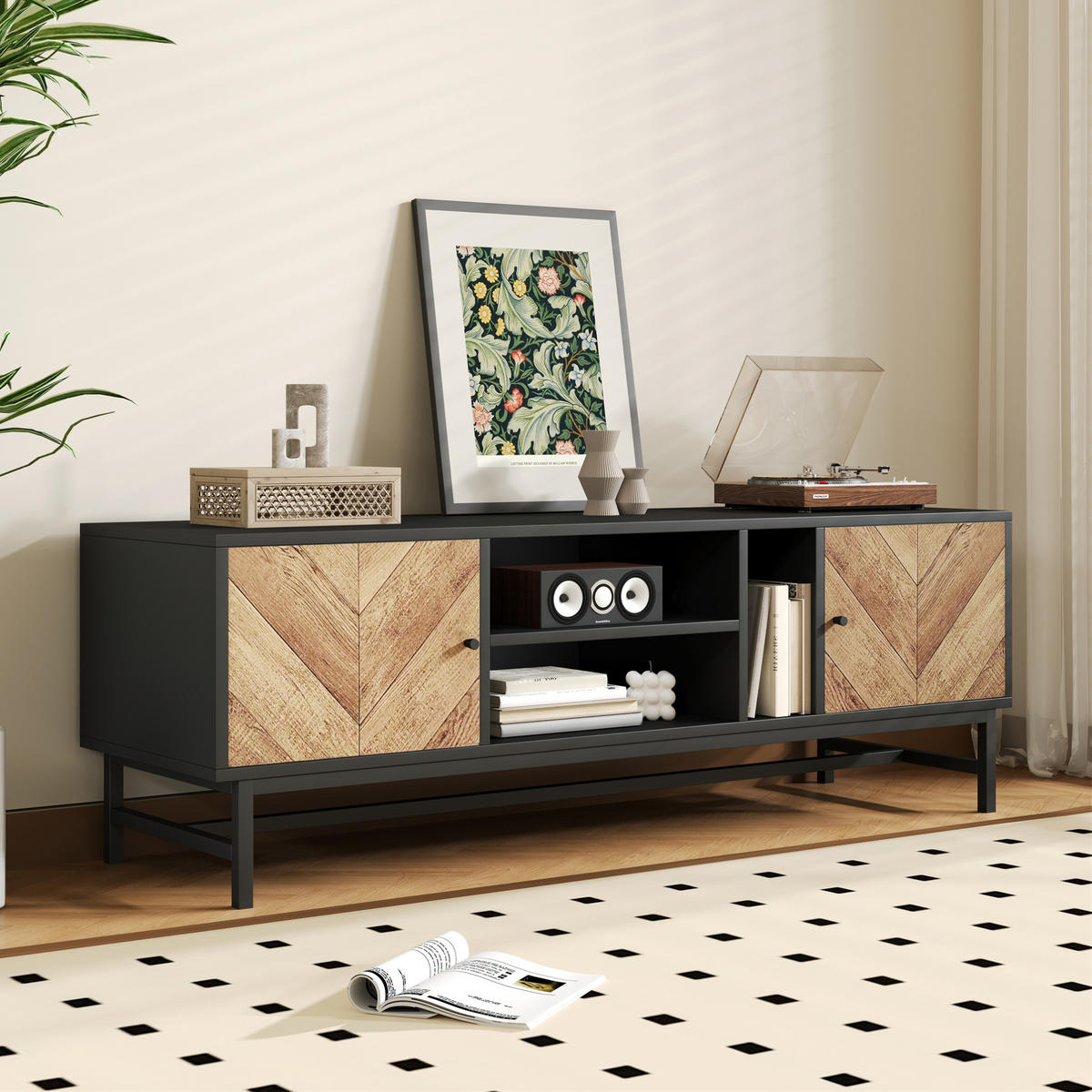 TV-SCHRANK mit Stauraum 150 cm Schwarz Holzoptik - Schwarz, Holzwerkstoff (38/55/150cm) - Beauniv