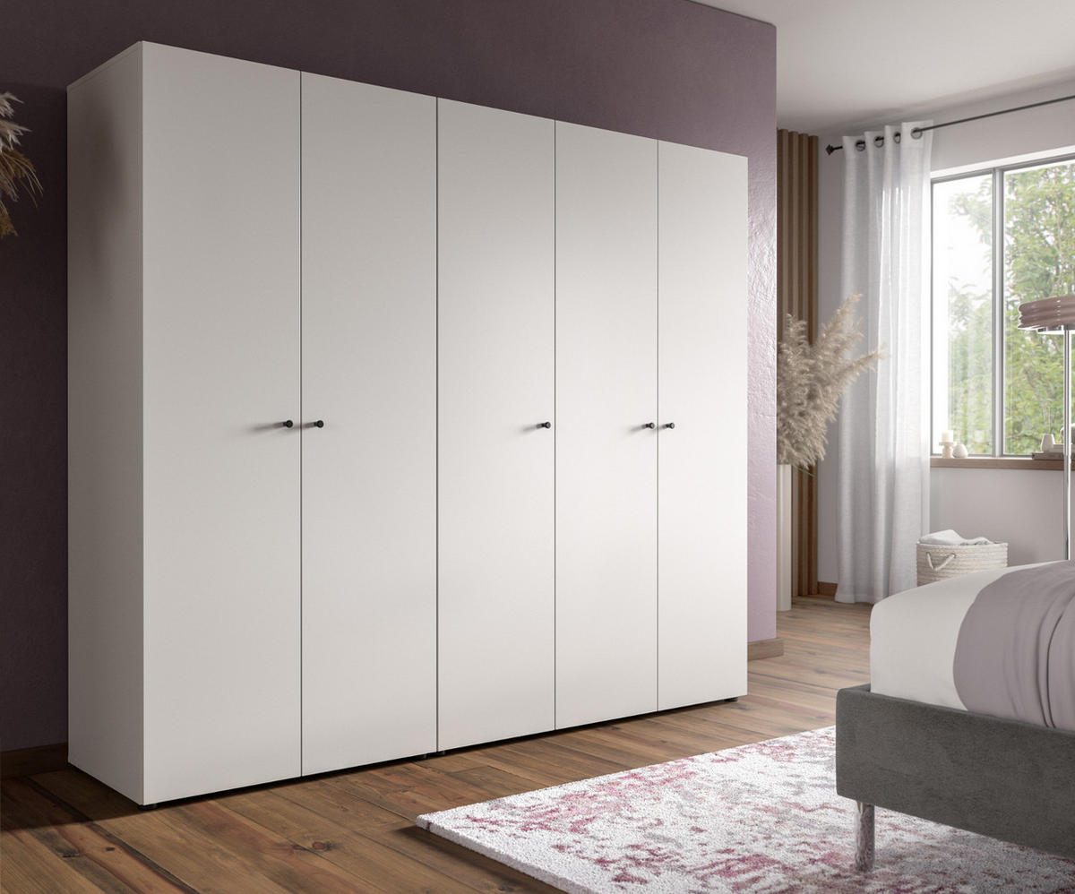 KLEIDERSCHRANK weiß 5-türig 200 cm, Drehtürenschrank mit zusätzlichen Einlegeböden - Schwarz/Weiß, Holzwerkstoff/Kunststoff (200/176/51cm) - Inn.Furn