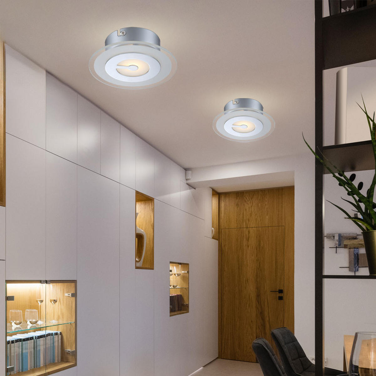 LED DECKENLEUCHTE Metall Chrom - Silberfarben, Glas (16/16/5.2cm) - Globo Lighting