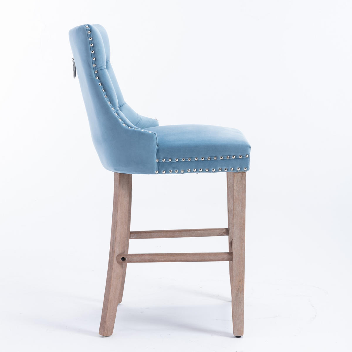 BARHOCKER 2er-Set aus Samt mit Holzbeinen, Hellblau - Hellblau, Textil (60/103/50cm)