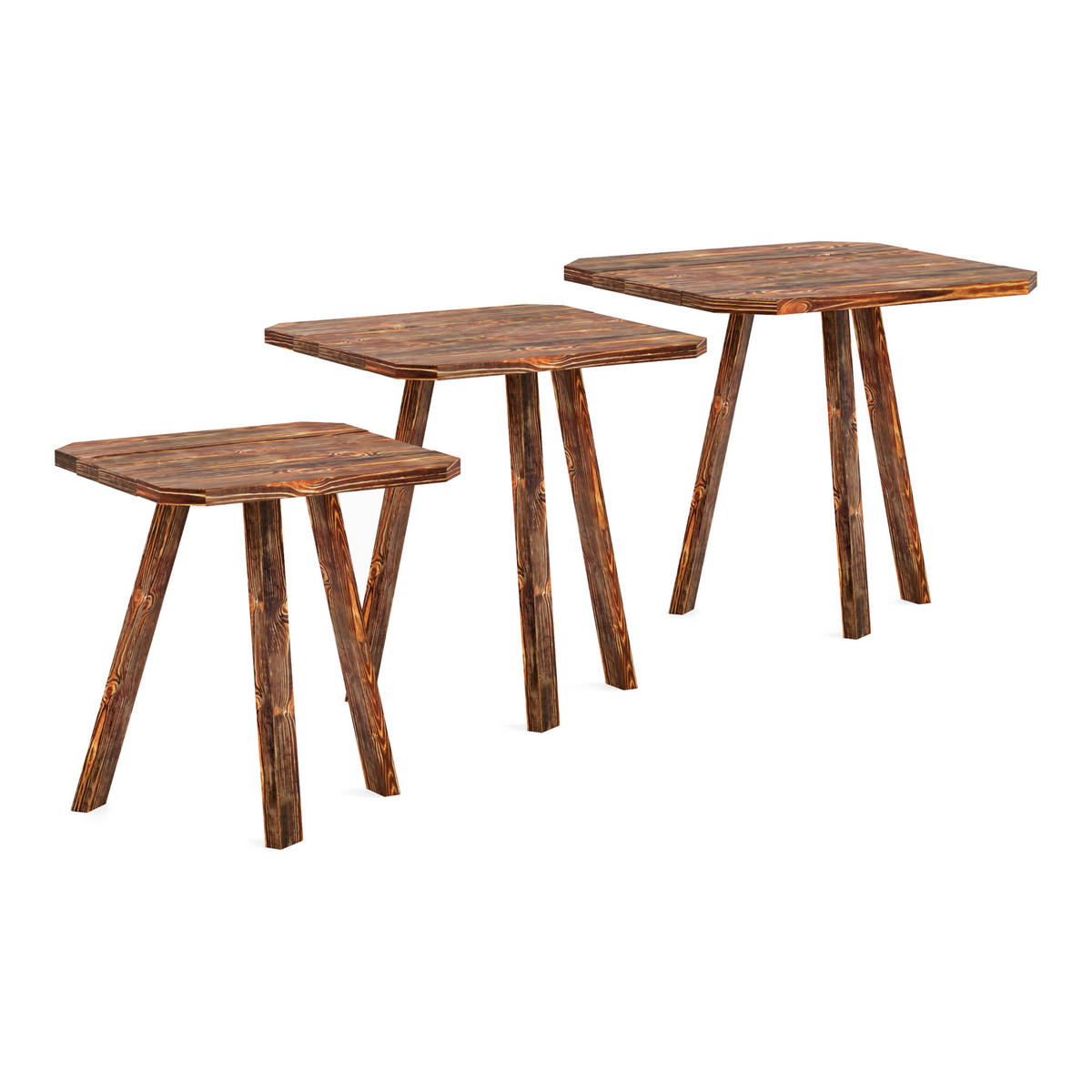 BEISTELLTISCH-SET 3 TLG. Masku - Dunkelbraun, Holz (30/30/50cm) - [en.casa]