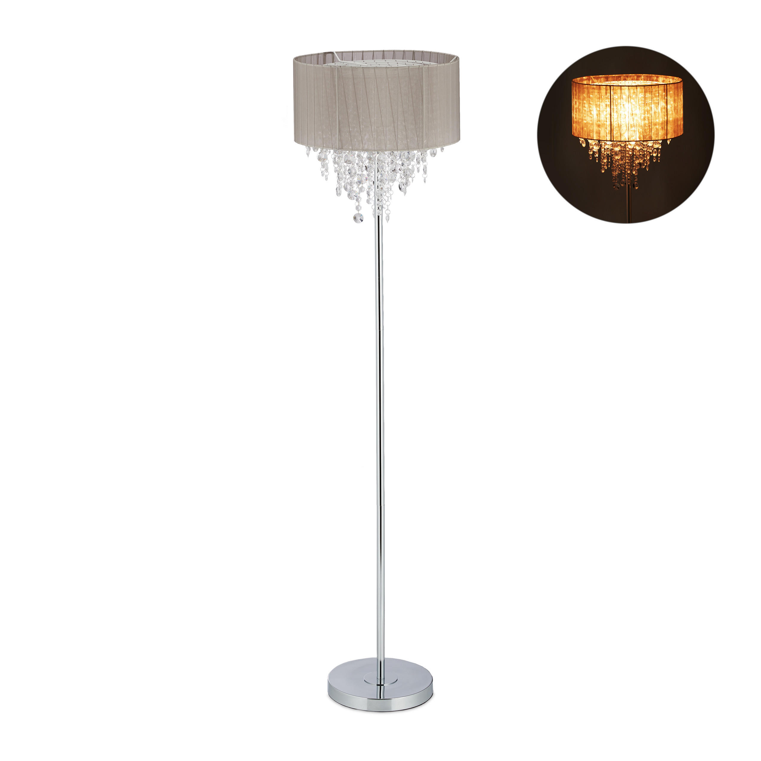 Relaxdays LAMPADÉR Šedý Stříbrný Organza Křišťál E27 60 W