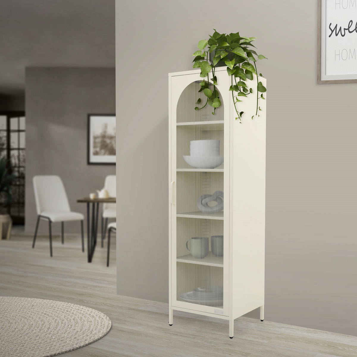 VITRINENSCHRANK 45x145x35 cm Creme aus Stahl - Creme, Metall (45/145/35cm) - ML-DESIGN