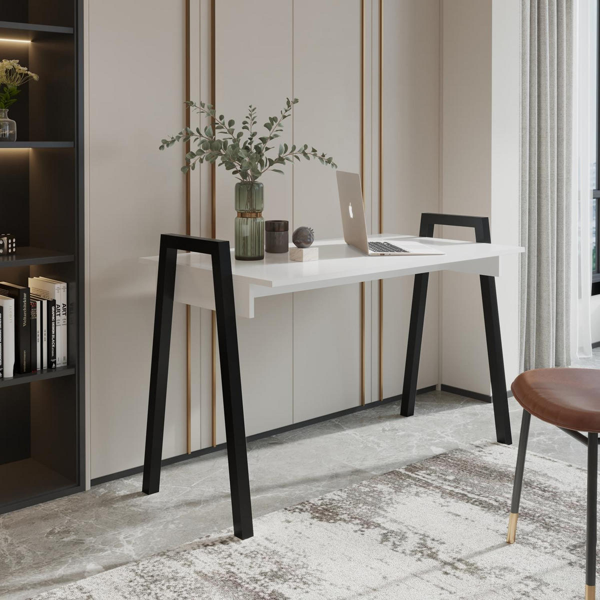 SCHREIBTISCH Frame Weiß, mit Schwarz Metallbeine - Schwarz/Weiß, Holzwerkstoff (680/1200/820cm) - Bettso