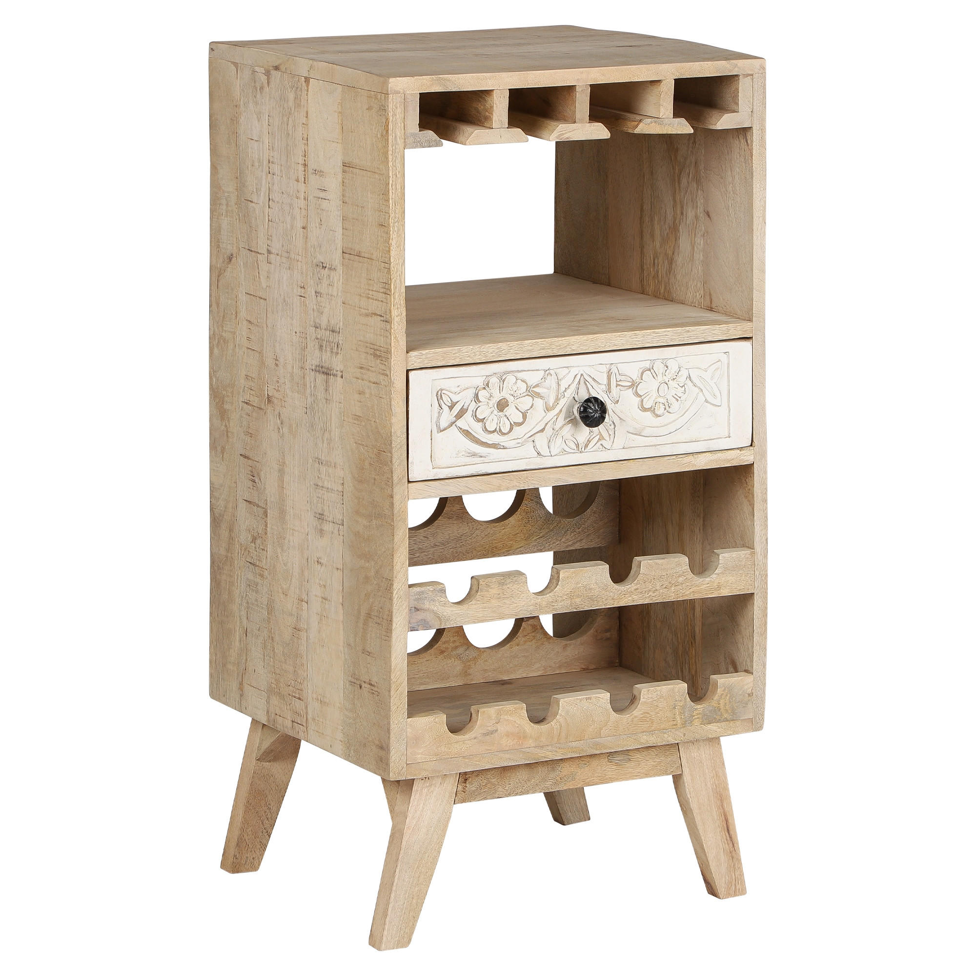 WEINSCHRANK 45x90x40 cm aus Holz mit Gläserhalterung und Schublade - Naturfarben, Holz (40/90/45cm) - WOMO-DESIGN