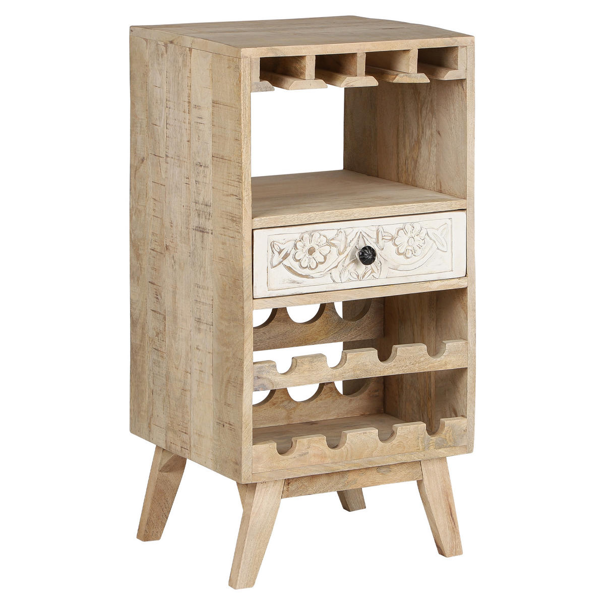 WEINSCHRANK 45x90x40 cm aus Holz mit Gläserhalterung und Schublade - Naturfarben, Holz (40/90/45cm) - WOMO-DESIGN