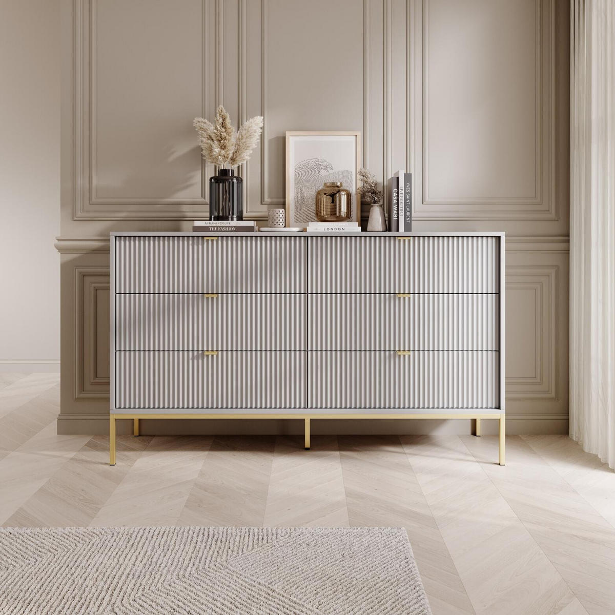 KOMMODE AVON Grau, Gold 154x39x91 cm - Goldfarben/Grau, Holzwerkstoff (154/91/39cm) - FURNLUX