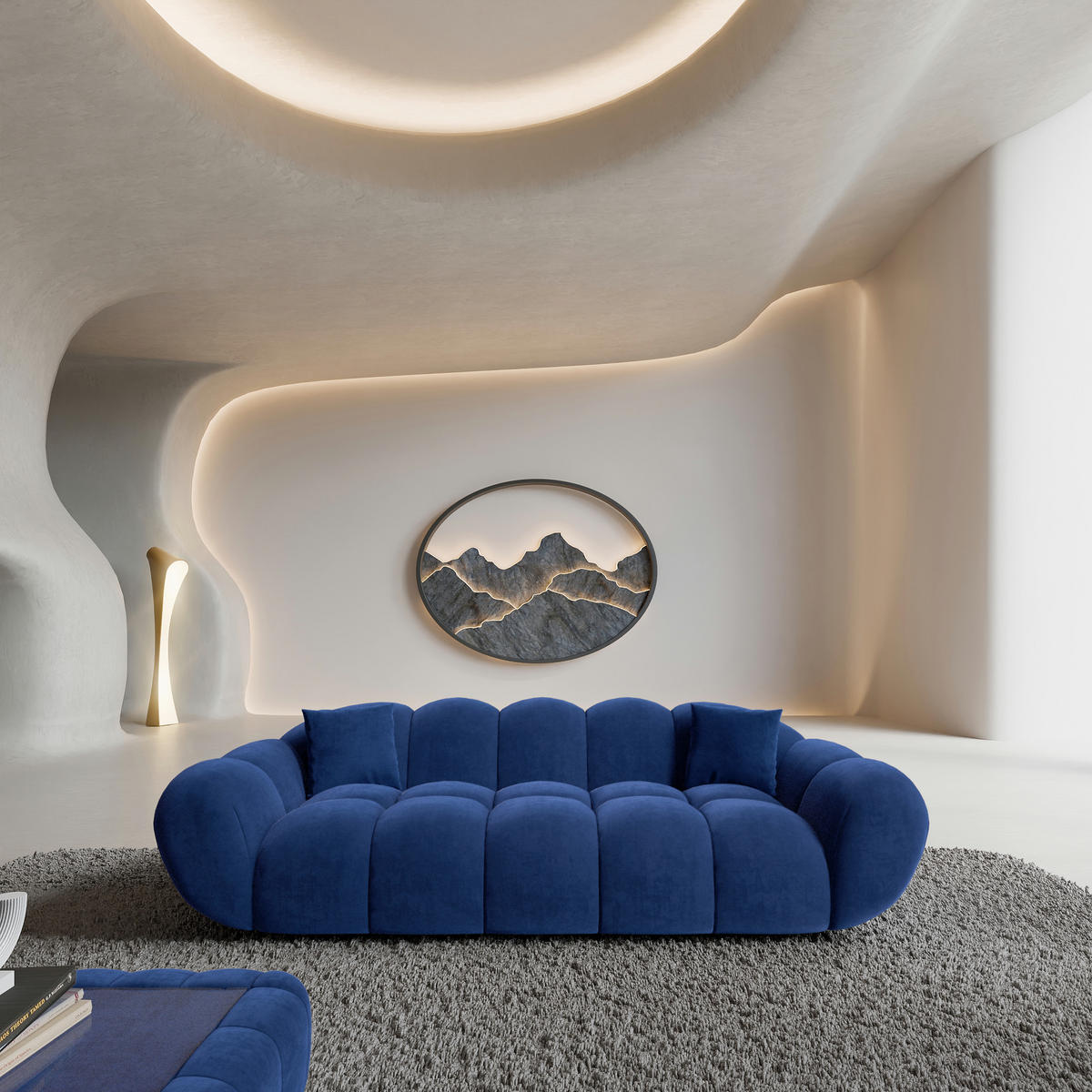 3-SITZER-SOFA Liva Königsblau Samtstoff - Blau, Textil (233/70/93cm) - VAROYAL