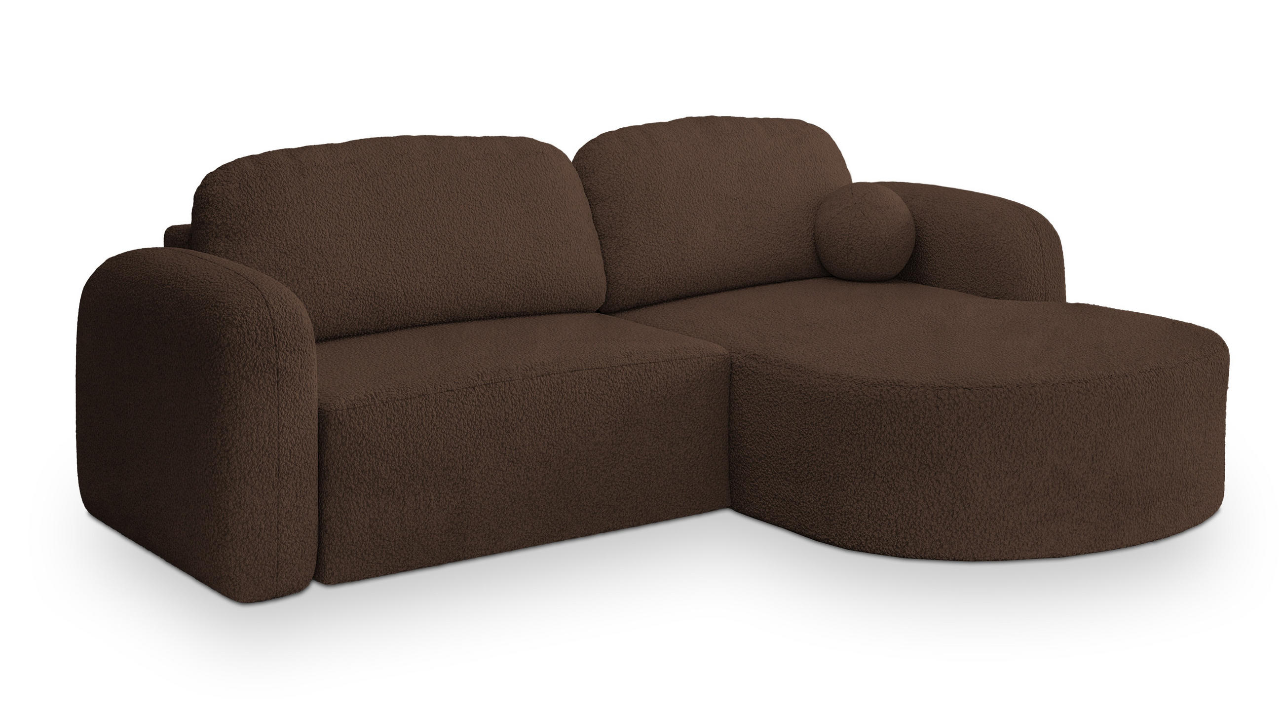 ECKSOFA AMILIA R-S Braun Boucle-Stoff mit Schlaffunktion - Braun, Holz (263/174cm) - MASSENO