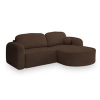 ECKSOFA AMILIA R-S Braun Boucle-Stoff mit Schlaffunktion - Braun, Holz (263/174cm) - MASSENO
