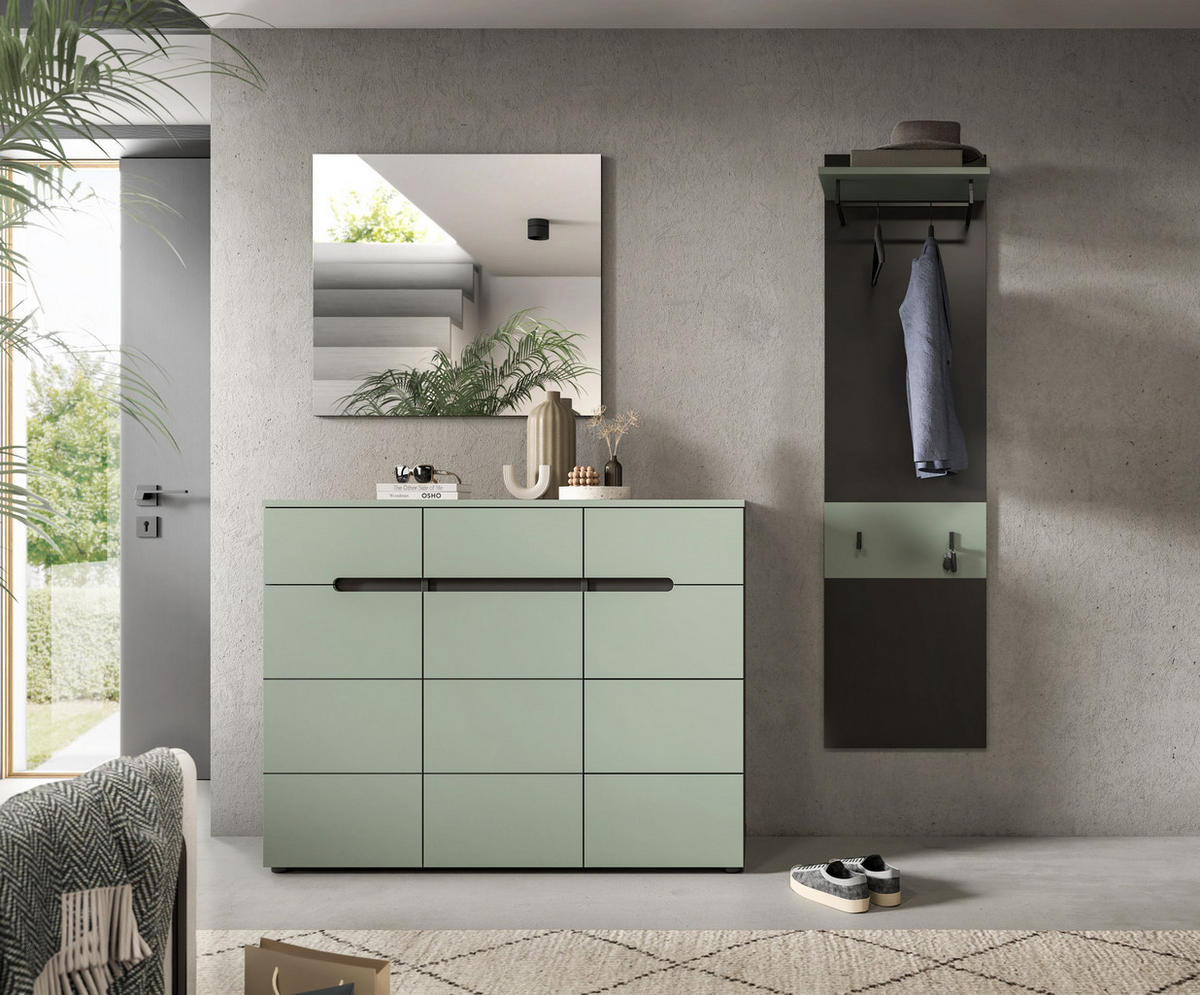 GARDEROBE Nova (B/H/T: ca. 180/190/37 cm) 3 tlg. in Basalt grau/Smoke Green - Grau, Holzwerkstoff (180/190/37cm)
