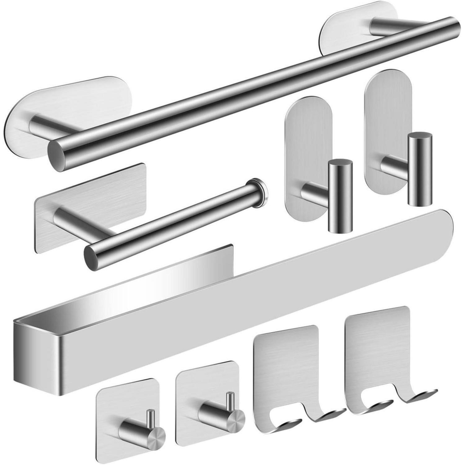 HANDTUCHHALTER Set 9-teilig ohne Bohren Edelstahl Silber - Silberfarben, Metall (13/6.5/41cm)