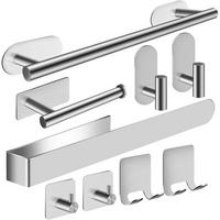 HANDTUCHHALTER Set 9-teilig ohne Bohren Edelstahl Silber - Silberfarben, Metall (13/6.5/41cm)