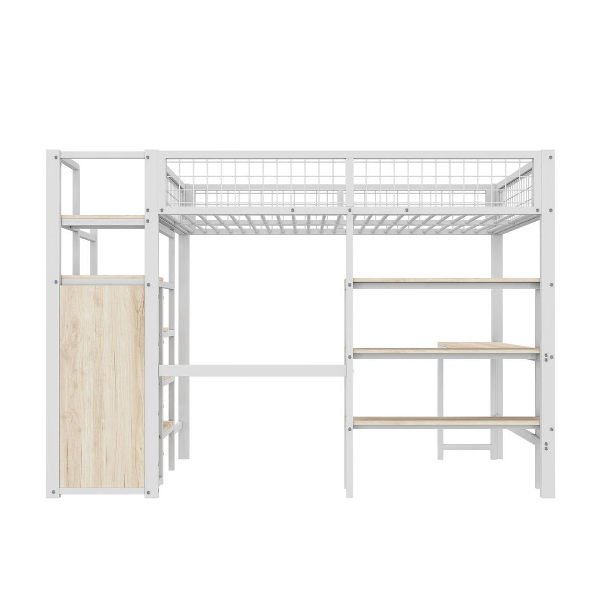 HOCHBETT 140/200 cm Weiß Metall mit Schreibtisch und Regalen - Weiß, Metall (140/200cm) - OKWISH