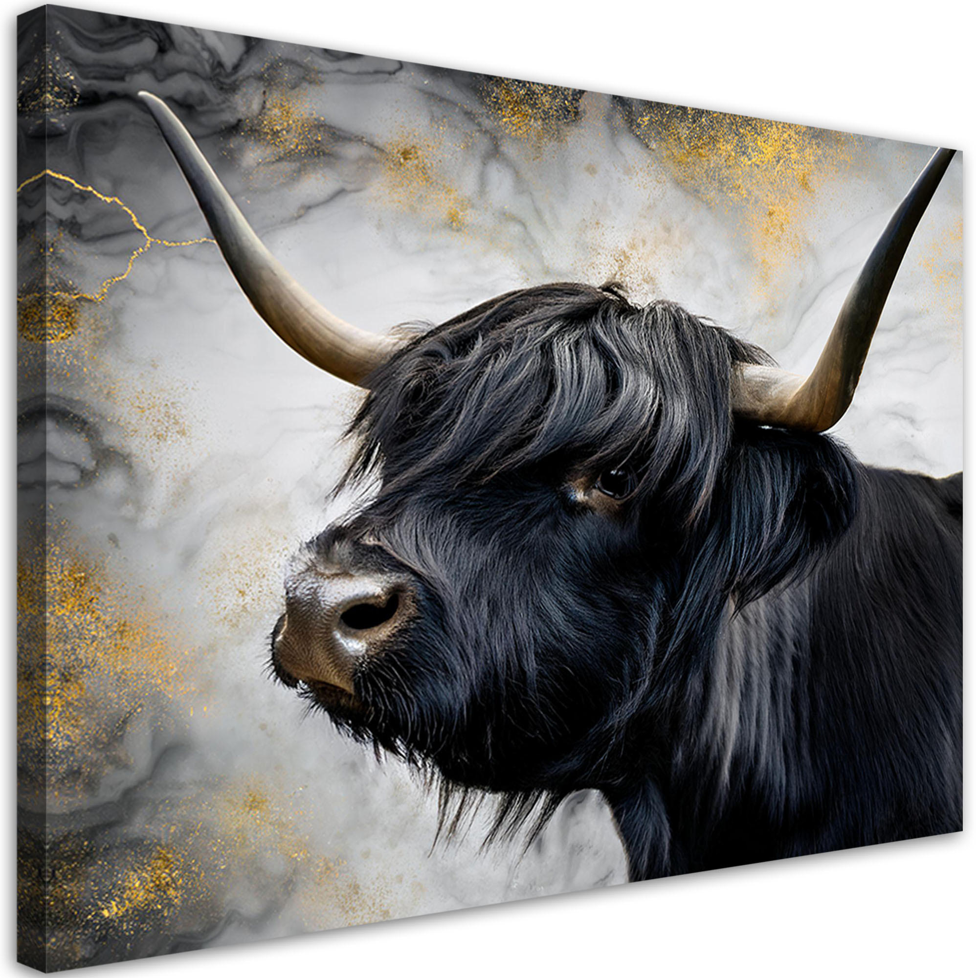 WANDBILD schottisches kuhmarmorgold - Schwarz, Textil (60/40cm) - Feeby