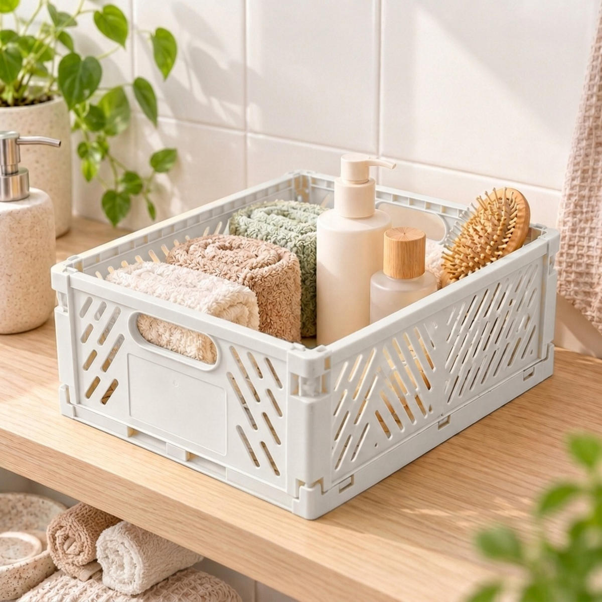 CUTIE Albă pliabilă set-de-4 plastic - alb, material plastic (29/12/21cm) - Relaxdays