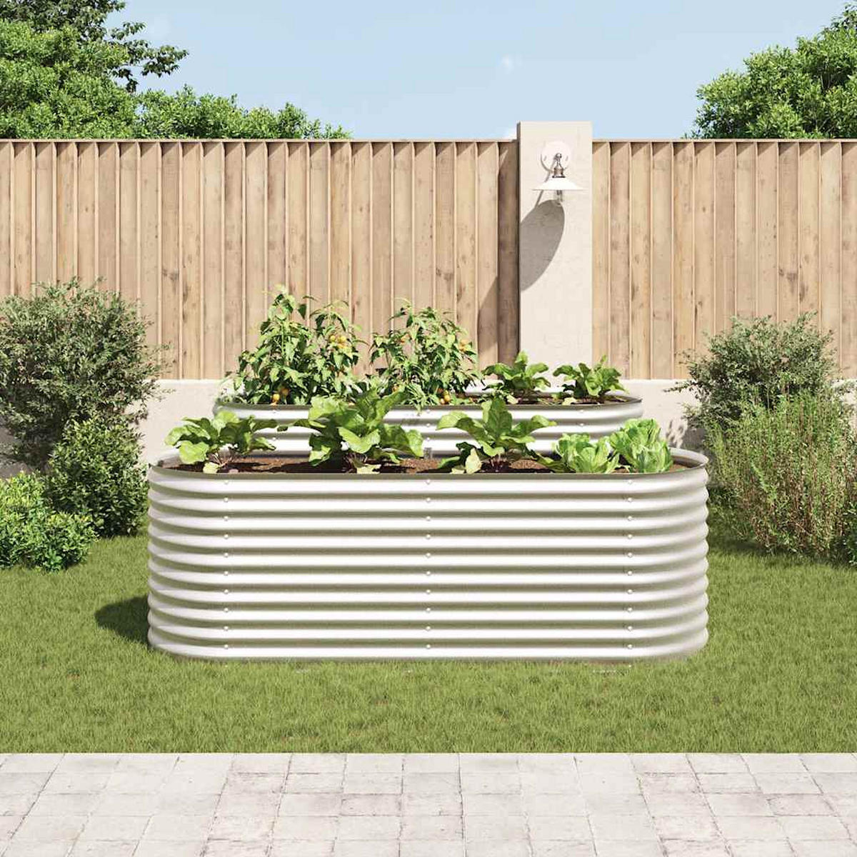 RUNDES Hochbeet für Garten BLUMO | Verzinkter Stahl | 240x80x81cm, Silber - Silberfarben, Metall (240/81/80cm) - DELUKE