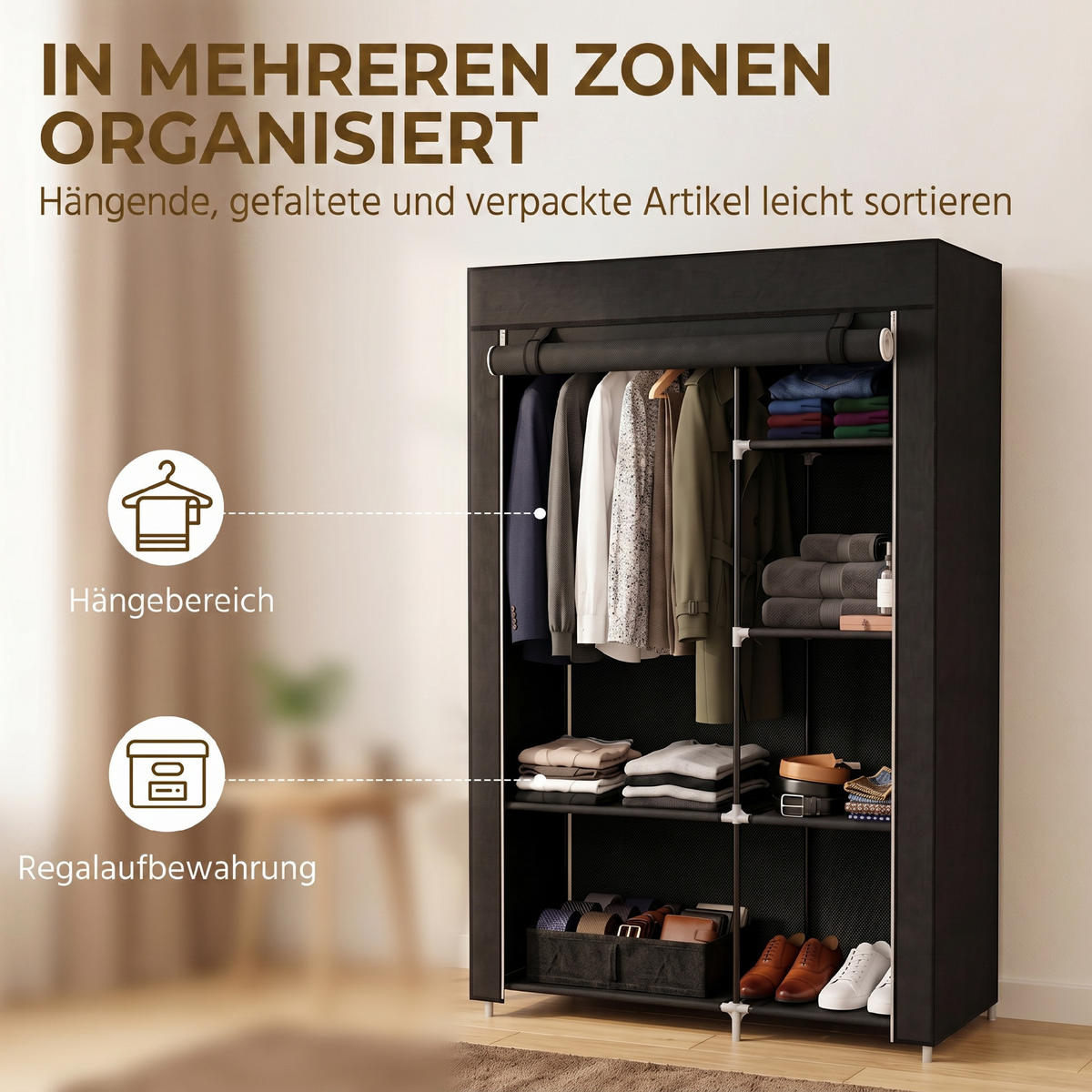 STOFFSCHRANK Schwarz 1 Stück - Schwarz, Metall (103/162.5/43cm) - GiPP
