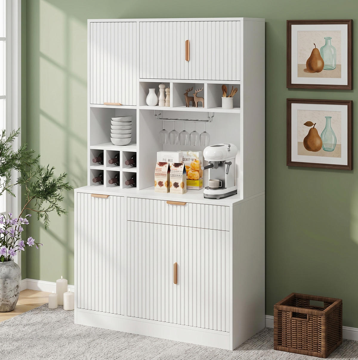 HOCHSCHRANK aus Spanplatte 100x40x175 cm Weiß mit Steckdosen, USB-Anschlüssen und Weinablage - Weiß, Holzwerkstoff (100/175/40cm) - IVMEU