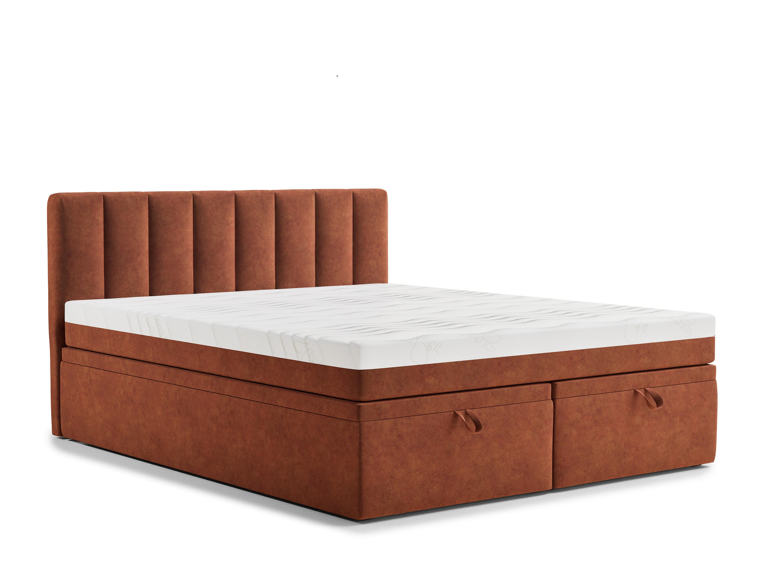 BOXBETT 140/200 cm Lovage S, in Kupferfarbe, Matratze, gepolstertes Kopfteil, Bettkasten, H3 = fest - Schwarz/Kupferfarben, Holz/Holzwerkstoff (140/200cm) - Maison de Reve