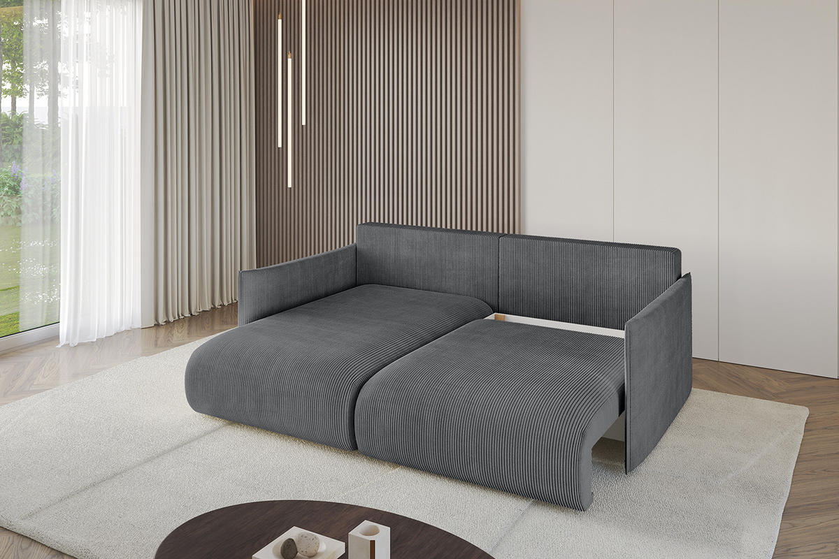 ECKSOFA mit Schlaffunktion und Bettkasten ONESK-L 208x165x40 Dunkelgrau Cord - Dunkelgrau, Holzwerkstoff/Kunststoff (208/165cm) - ALTDECOR