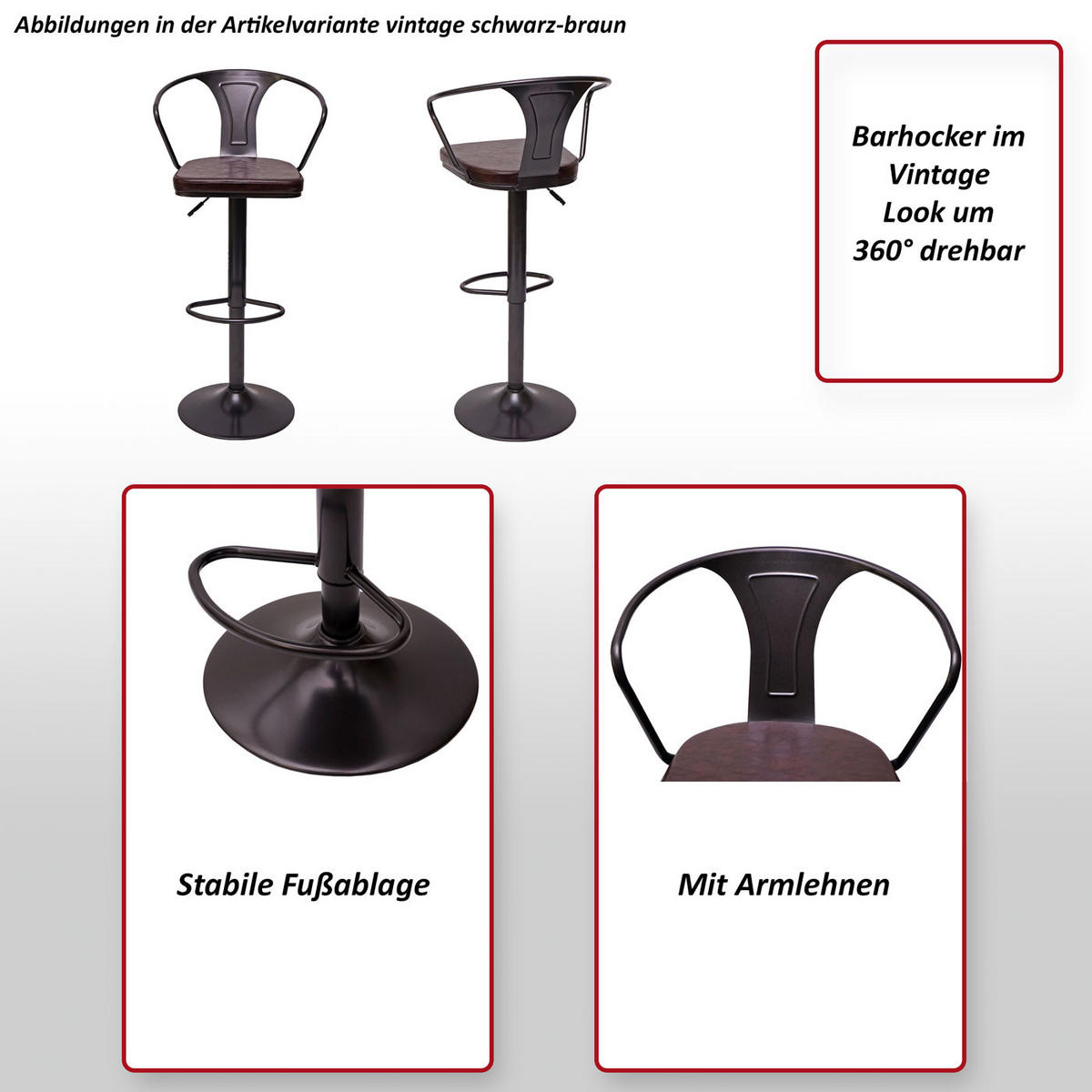 BARHOCKER H10B Schwarz, Braun 2er-Set - Schwarz/Braun, Textil (51/108/45cm) - MCW