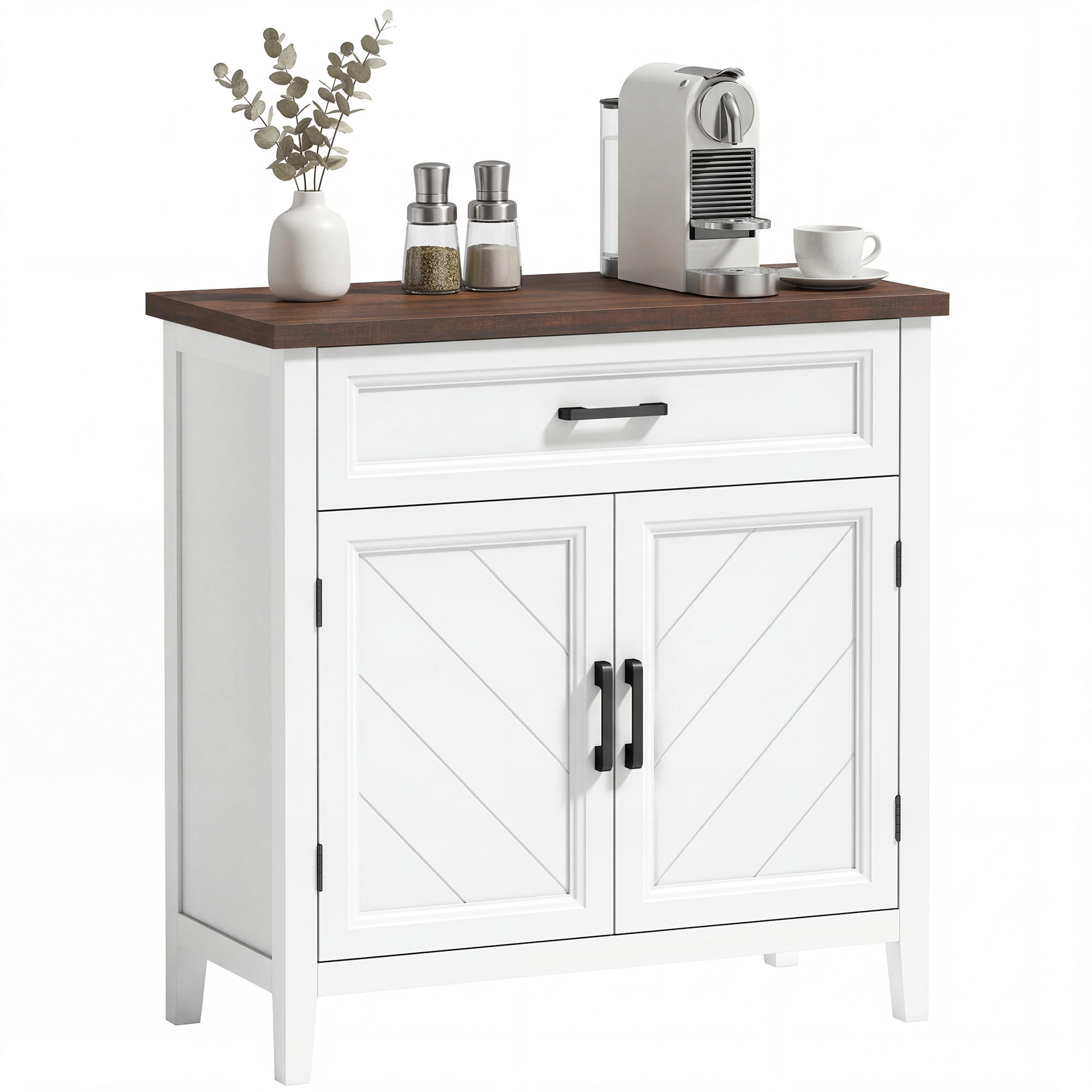 SIDEBOARD Weiß/Holzfarben, 2 Türen, 76/35/80 cm - Weiß, Holz (76/80/35cm) - PANGIVO