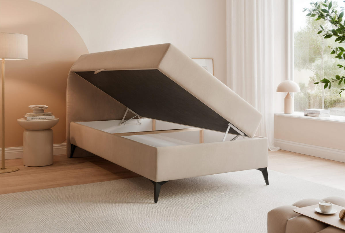 BOXBETT NOELIA 100/200 cm Öffnung links, mit Matratze, Beige - Beige, Holzwerkstoff/Textil (100/200cm) - Idohome