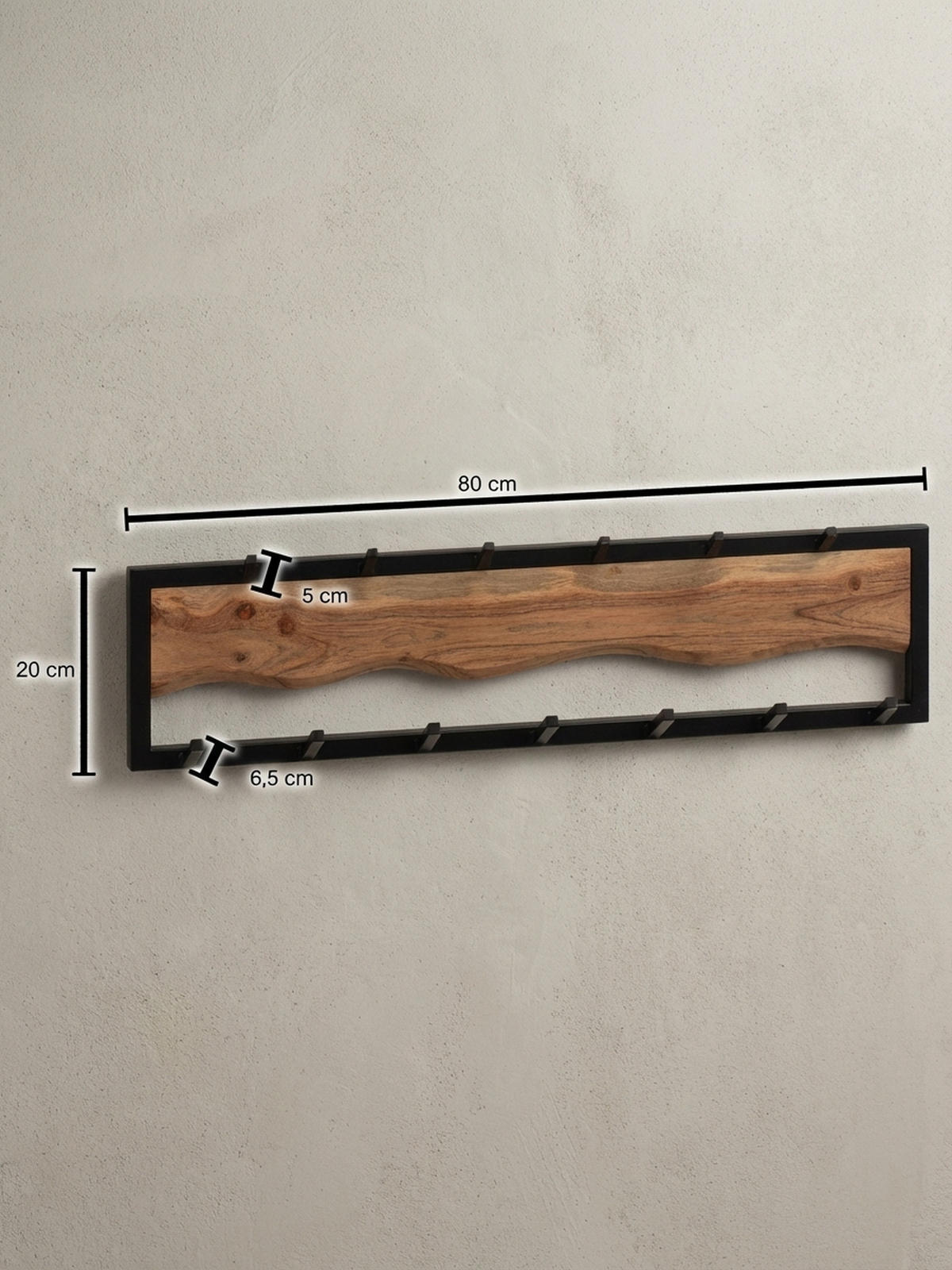 WANDGARDEROBE Akazie Massivholz Metall Modern 80x20x8 cm mit Wellenmuster - Akaziefarben, Holz (80/20/8cm) - KADIMA DESIGN