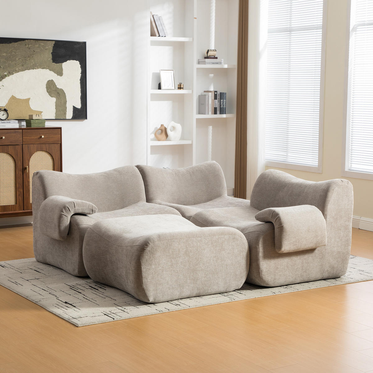 ECKSOFA 284.5/181/72.5 cm Grau Chenille mit 1 Fußhocker - Grau, Textil (284.5/181cm) - Oxeza