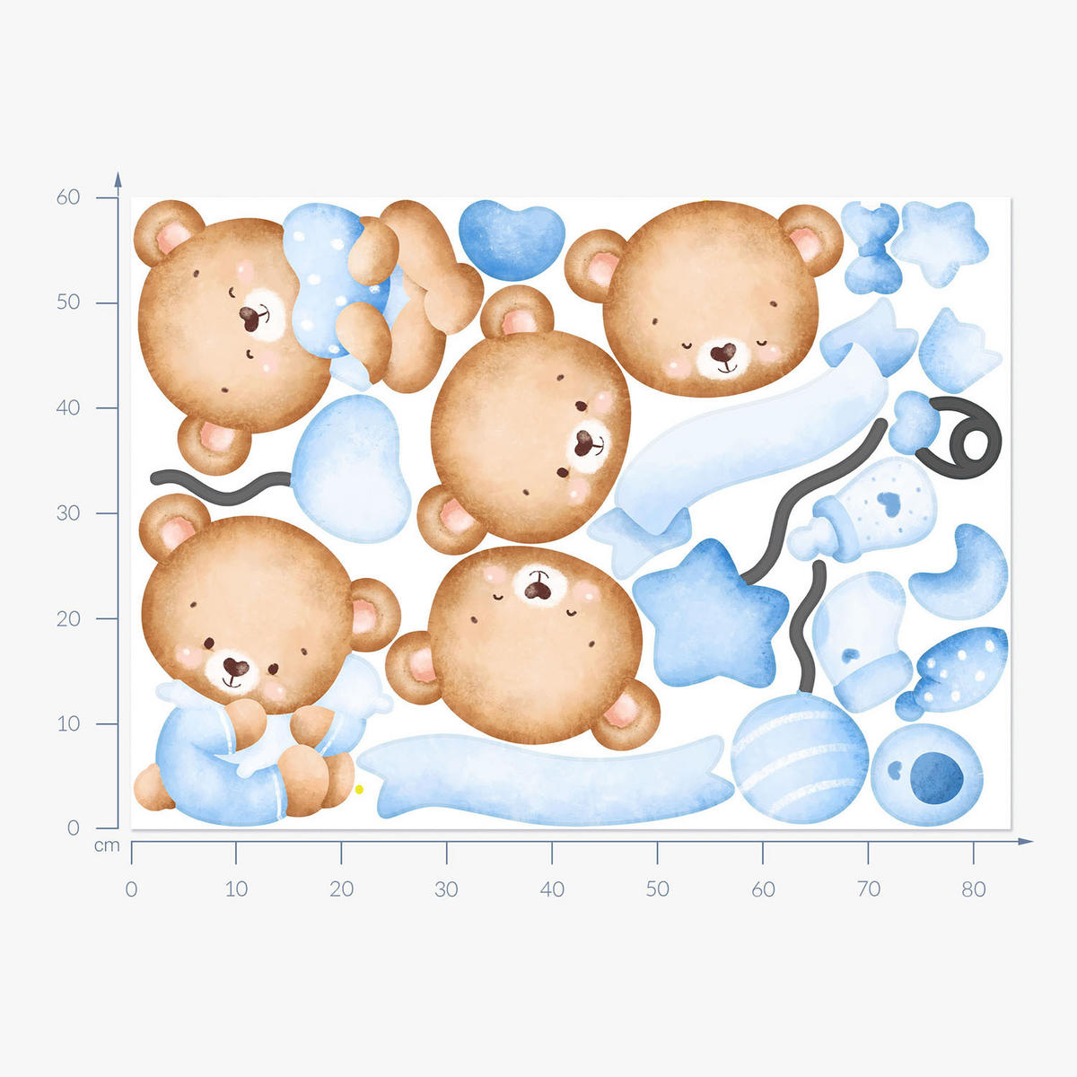 WANDAUFKLEBER 60x84cm - Kleine Bären - Multicolor, Kunststoff (60/84/0.1cm) - Wallfluent