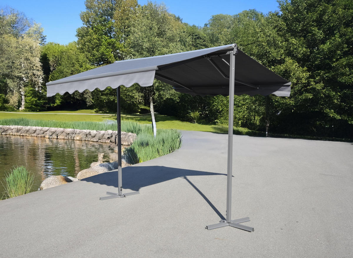 STANDMARKISE Skori Dunkelgrau Freistehende Markise Sonnenschutz Gartenmarkise - Dunkelgrau, Kunststoff (300/260/300cm) - DELUKE