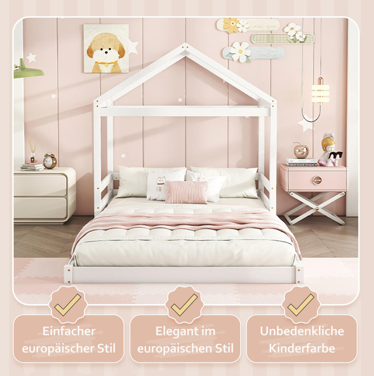 HAUSBETT 140/200 cm mit Lattenrost in Hausform aus Kiefer und MDF, Weiß - Weiß, Holzwerkstoff (140/200cm) - Redom