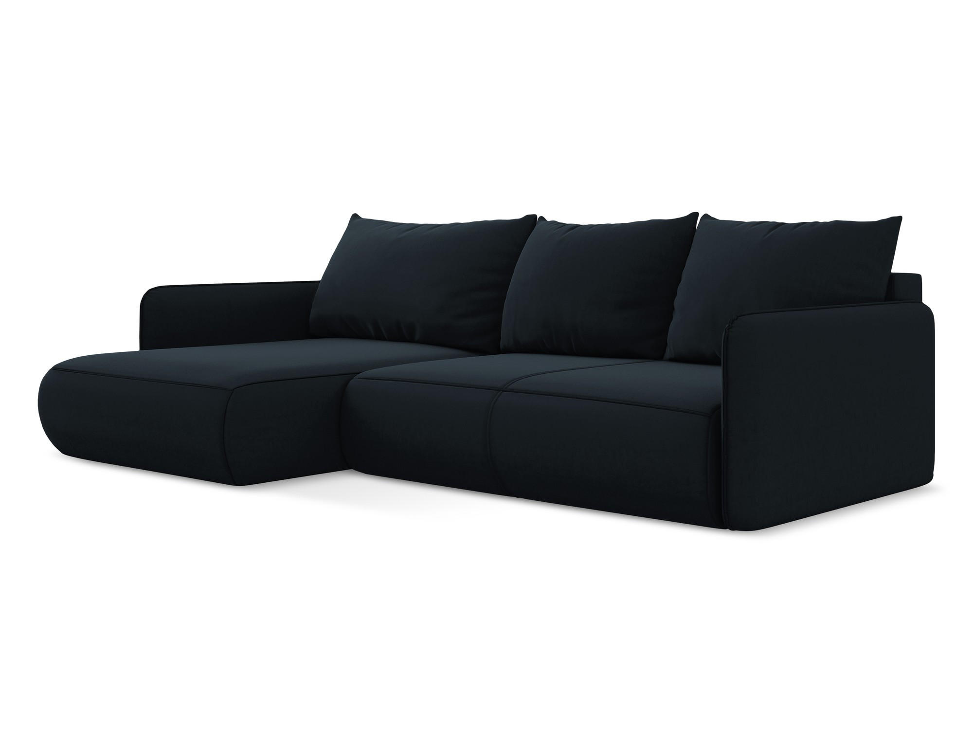 ECKSOFA mit Schlaffunktion Samt Stoff Blau - Blau/Schwarz, Kunststoff/Textil (148/240cm) - Makamii