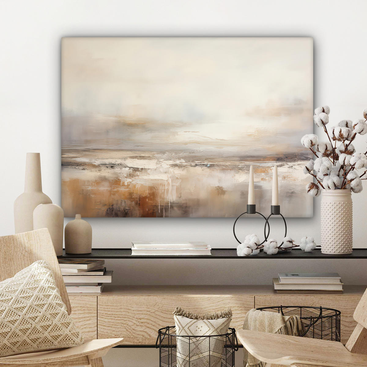 LEINWANDBILD - Kunst - Industriell - Grau - Braun - Abstrakt - 80x60 - Malerei - Sandfarben, Textil (80/60cm) - MuchoWow