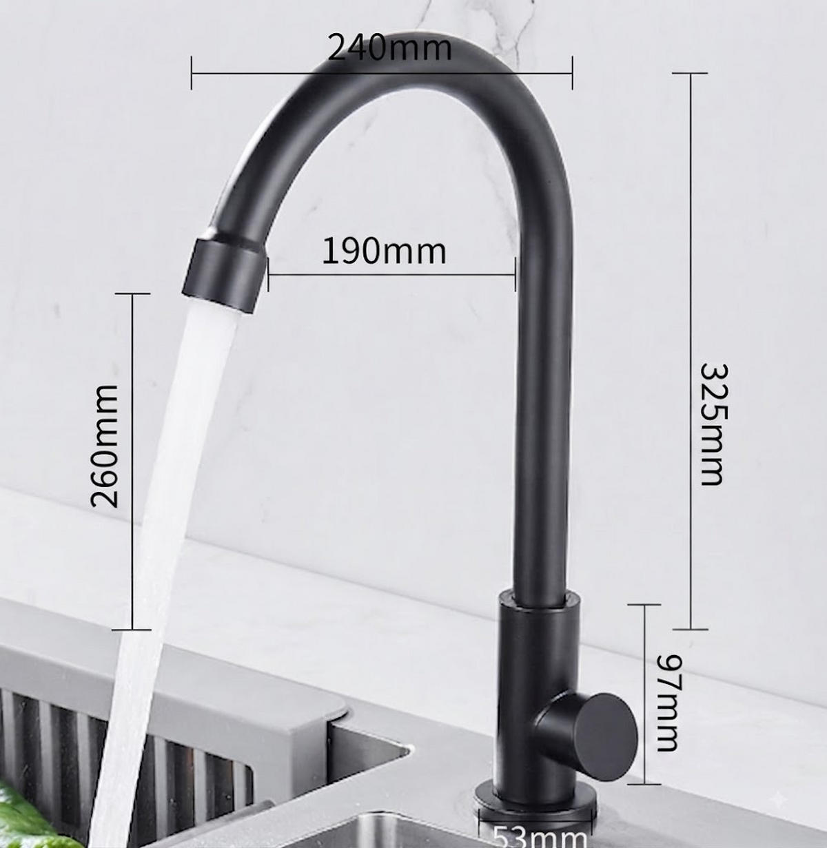 BADEZIMMERARMATUR, großer gebogener Warm- und Kaltwasserschlauch, 32.5cm hoch, schwarz. - Schwarz, Metall (41/7/24cm) - Vallsero