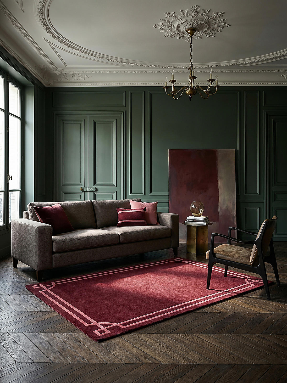 TEPPICH Kurzflor im Art-Déco-Stil, Klassische Bordüre, Wohnzimmer Rot Rechteckig 200x290 - Rot, Textil (200/290cm) - KADIMA DESIGN