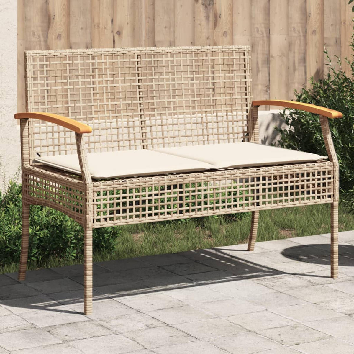 GARTENBANK Mit Kissen Beige Poly Rattan Akazienholz - Beige, Kunststoff (57/85/108cm) - vidaXL