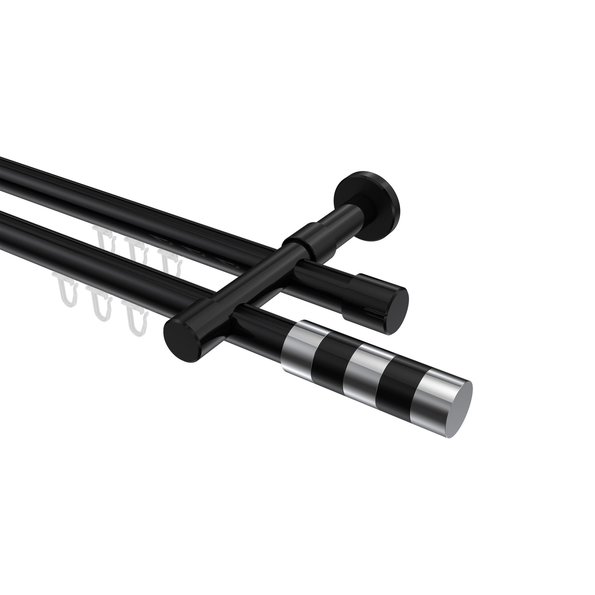 INNENLAUF-GARDINENSTANGEN-SET Prestige Mavell 600 cm (geteilt in 3 x 200 cm), 2-läufig, 20 mm Ø Schwarz - Chromfarben/Schwarz, Metall (600cm) - INTERDECO
