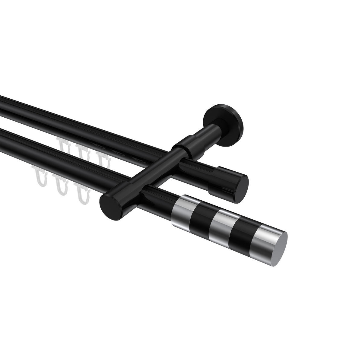 INNENLAUF-GARDINENSTANGEN-SET Prestige Mavell 180 cm, 2-läufig, 20 mm Ø Schwarz - Chromfarben/Schwarz, Metall (180cm) - INTERDECO