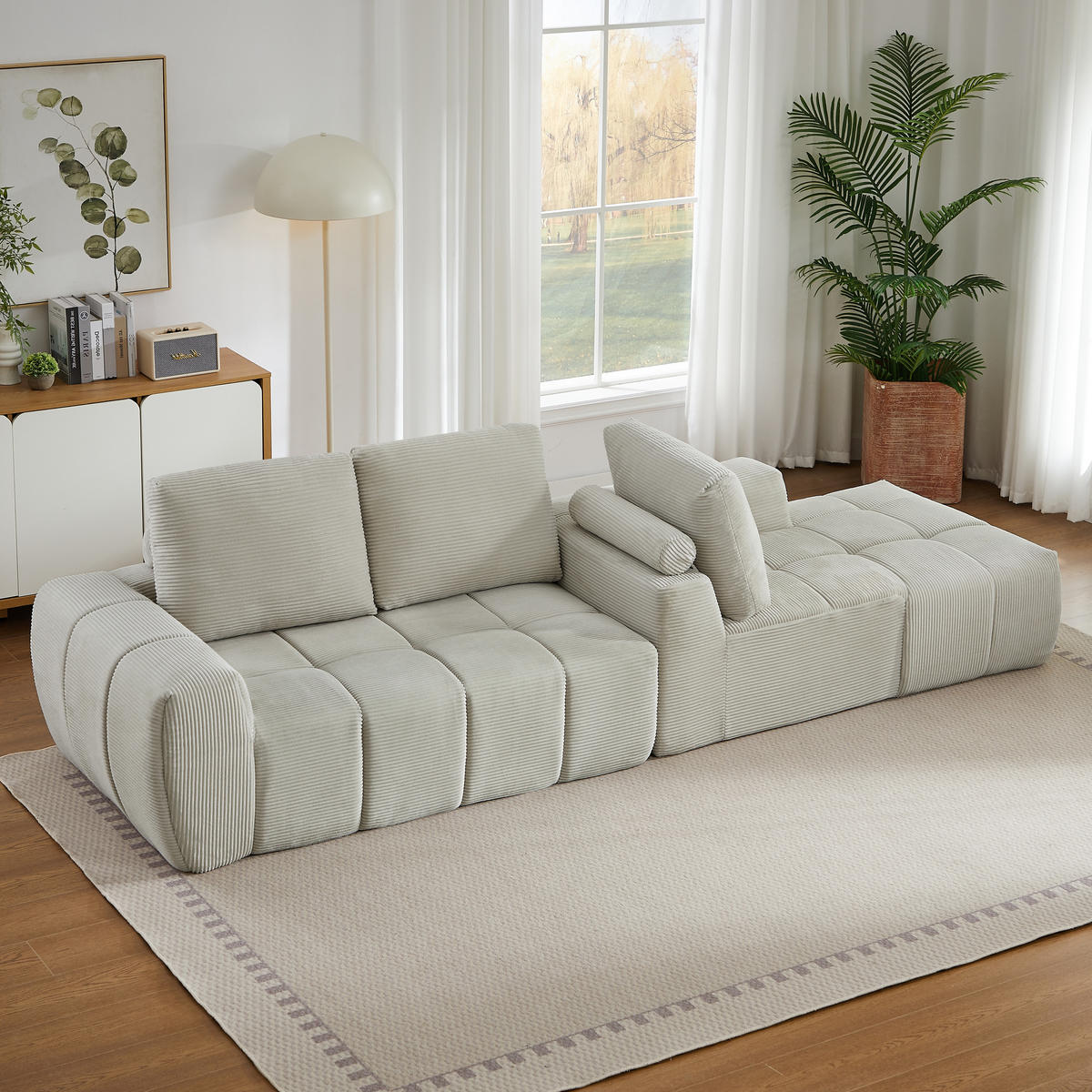 ECKSOFA Cord Beige - Beige, Textil (255/162cm) - WISHDOR