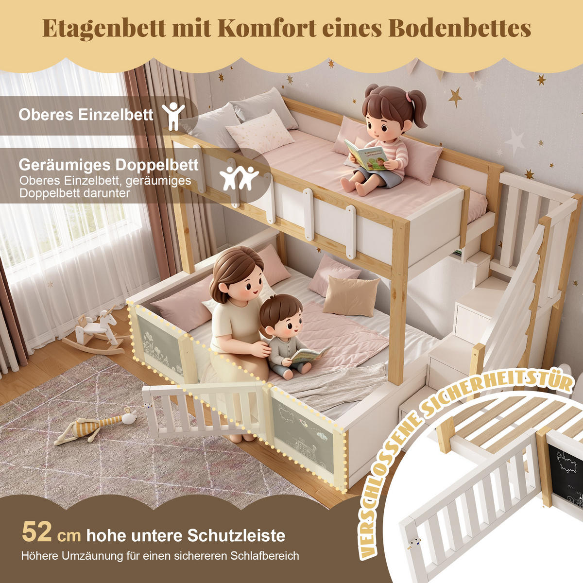ETAGENBETT 90/140/200 cm mit Treppenschrank und Kreidetafel, DE-41558, in Weiß - Weiß, Holzwerkstoff (140/200cm) - ComfortXL