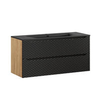 WASCHTISCHKOMBI 120cm 2 Teile - Ocean Black O BM452 in Schwarz / Geölter Eiche - Schwarz, Holz/Keramik (120/57/46cm)