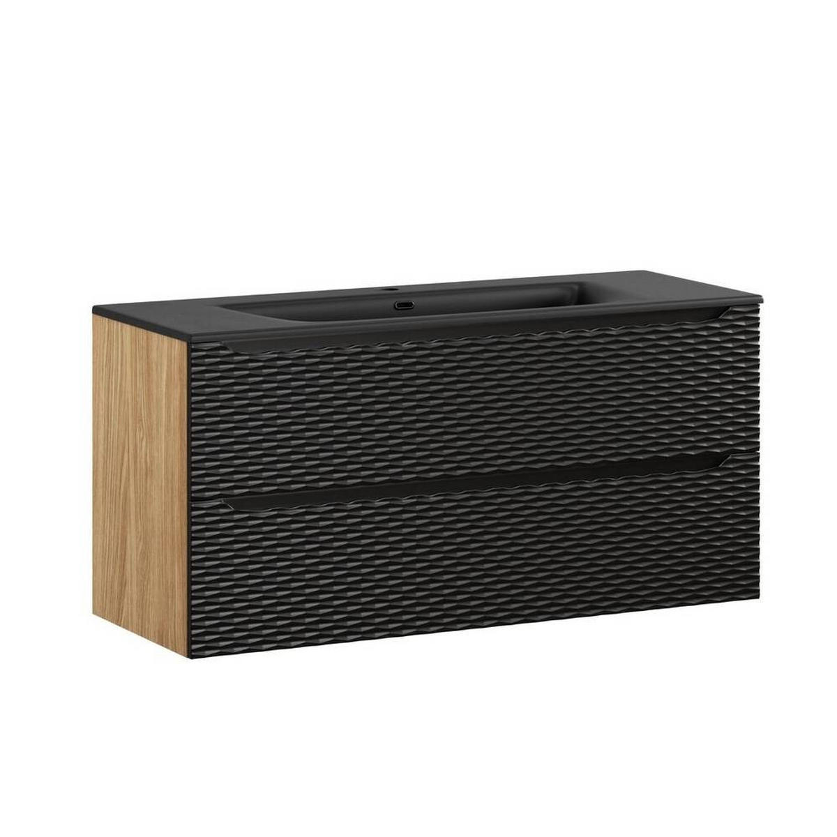 WASCHTISCHKOMBI 120cm 2 Teile - Ocean Black O BM452 in Schwarz / Geölter Eiche - Schwarz, Holz/Keramik (120/57/46cm)