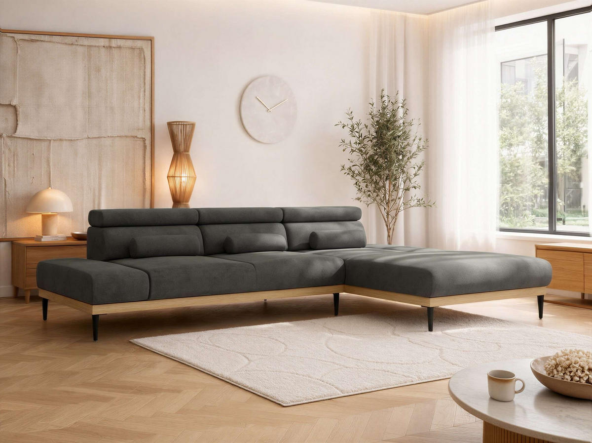 ROHOVÁ SEDAČKA PAVERO L - Tmavosivá Samet - Vpravo - čierna/tmavosivá, kov/textil (316/205cm) - MKS