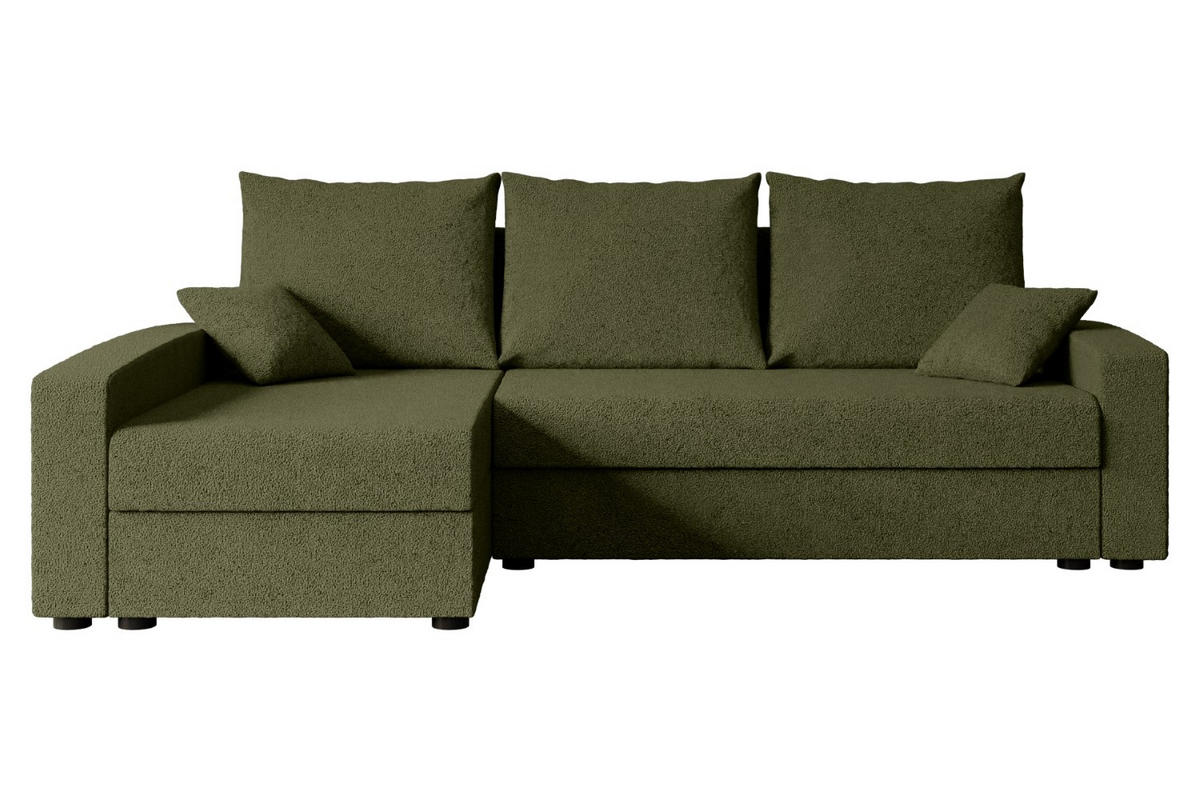 ECKSOFA mit Schlaffunktion und Bettkasten ALESIA-L 231x140x90 cm Grün Bouclé - Silberfarben/Grün, Holzwerkstoff/Kunststoff (231/140cm) - ALTDECOR