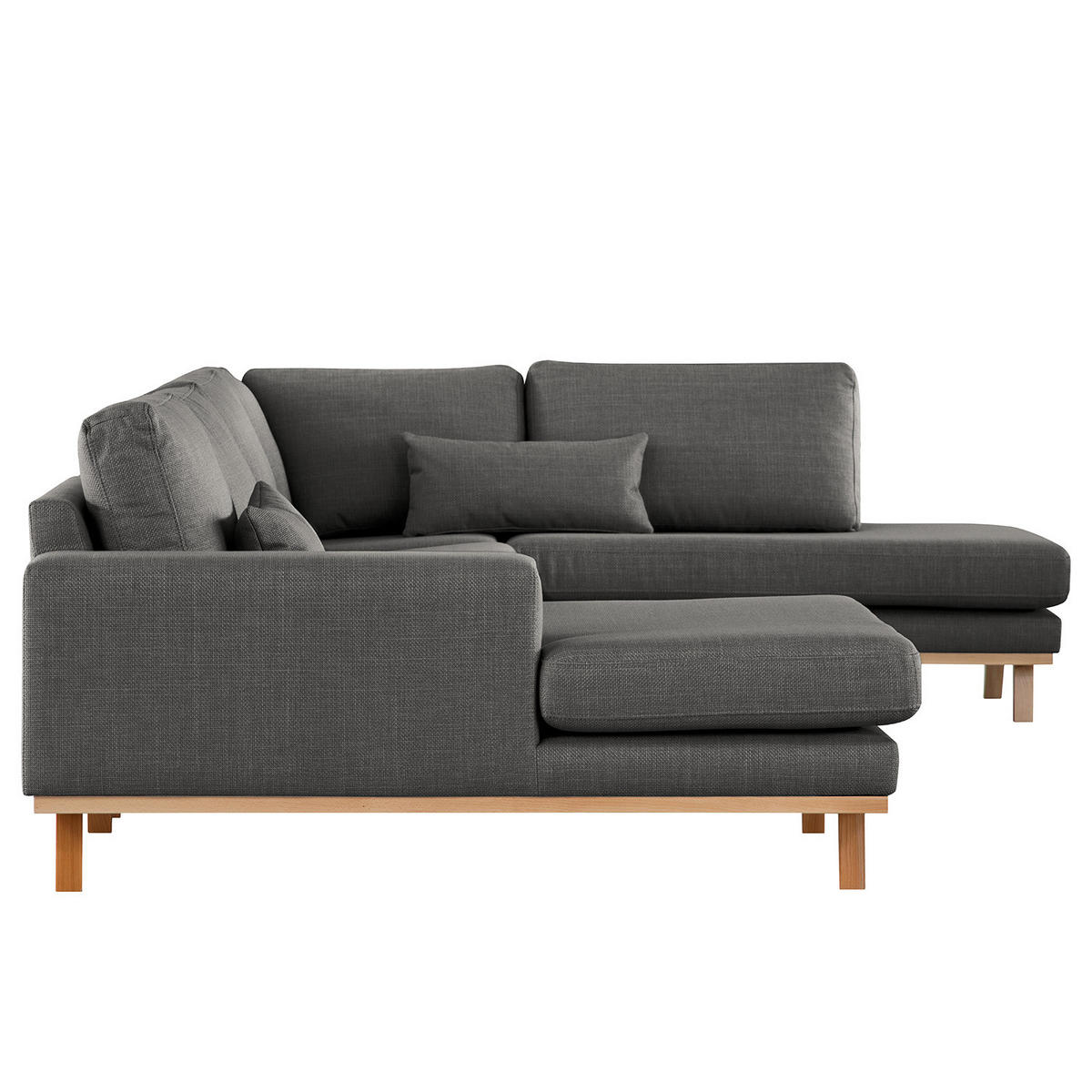 WOHNLANDSCHAFT mit Longchair - Dunkelgrau/Buchefarben, Buchenholz/Textil (371/81/219cm) - home24